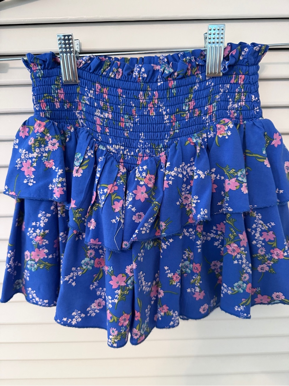 Katie J NYC Girls Royal Blue Floral Smocked Ruffle Skirt